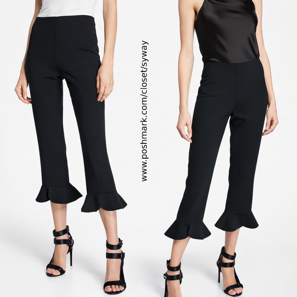 Alice + Olivia Alena High-Waist Cropped Split Ruffle-Hem Pants